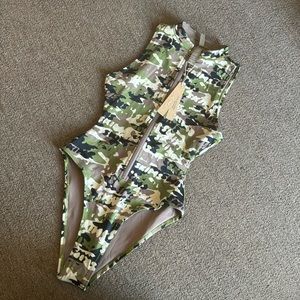 Skims Swim Camo Zip Up One Piece